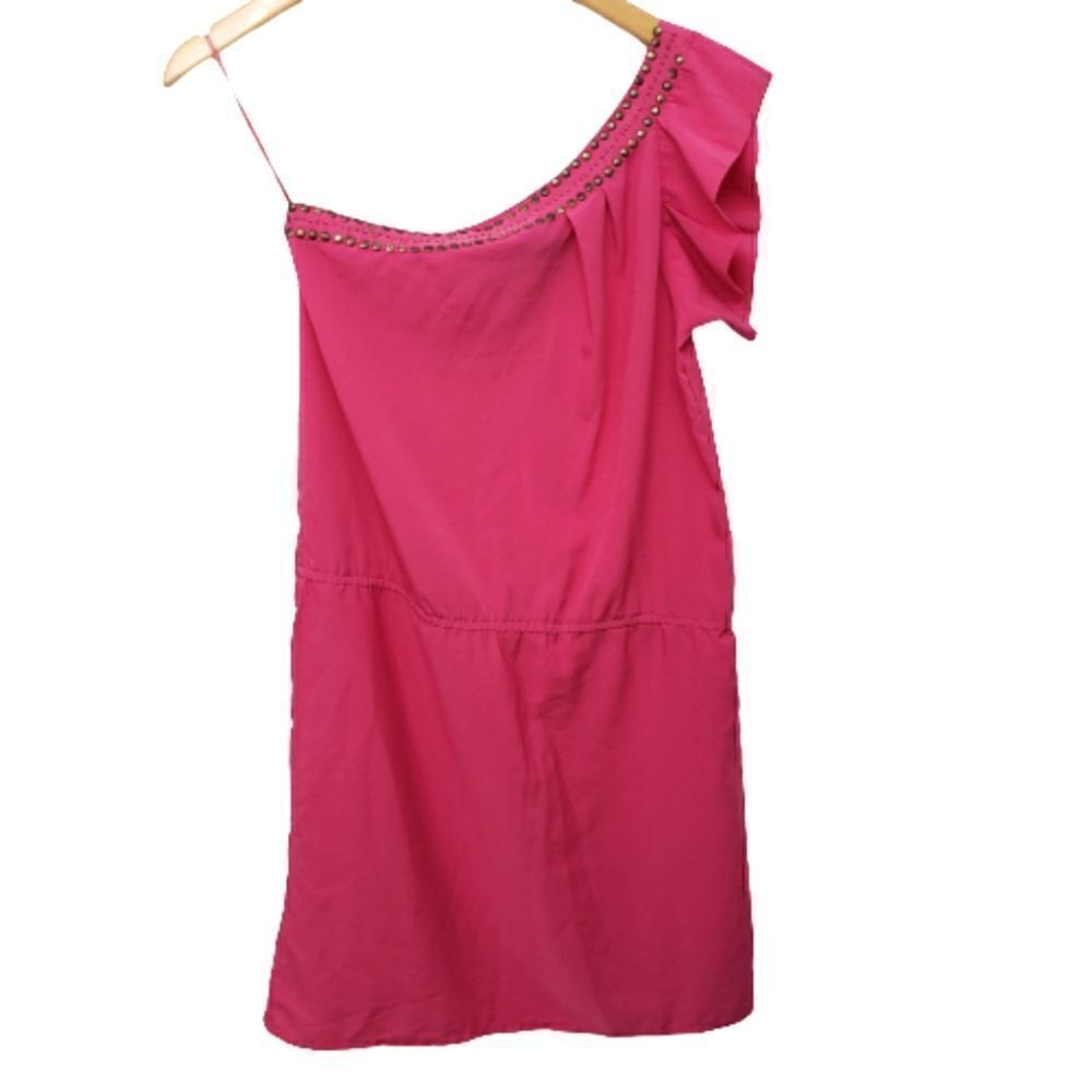 Angie One Shoulder Studded Hot Pink Cocktail Dress Size M